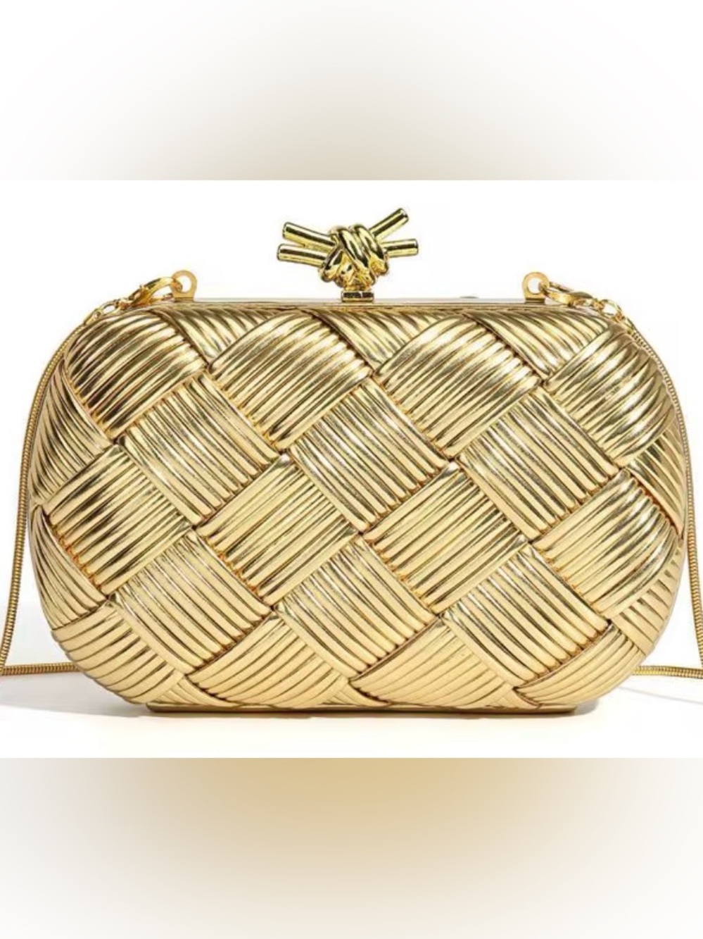Beautiful, Gold Woven Metallic Clutch with gold drop-in snake chain. NWT